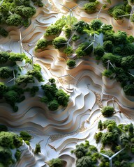 Sustainable energy development scenic hills 3d model nature aerial view eco-conscious design