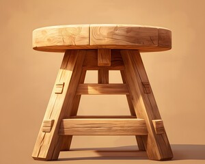 Handcrafted wooden stool artisan workshop furniture design rustic setting close-up craftsmanship