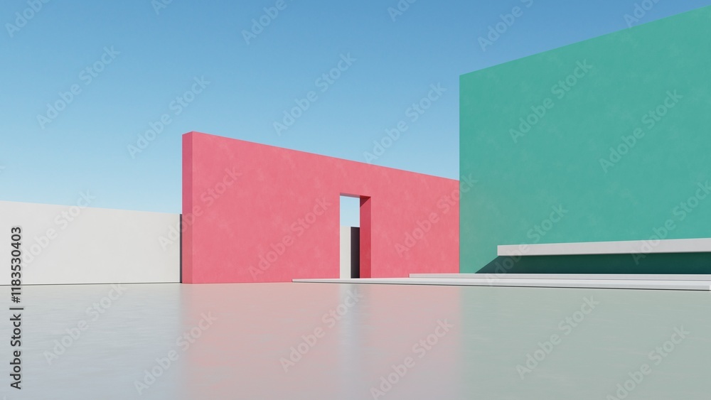 Poster 3d illustration of abstract minimal architecture background, geometric architectural design, 3d rend