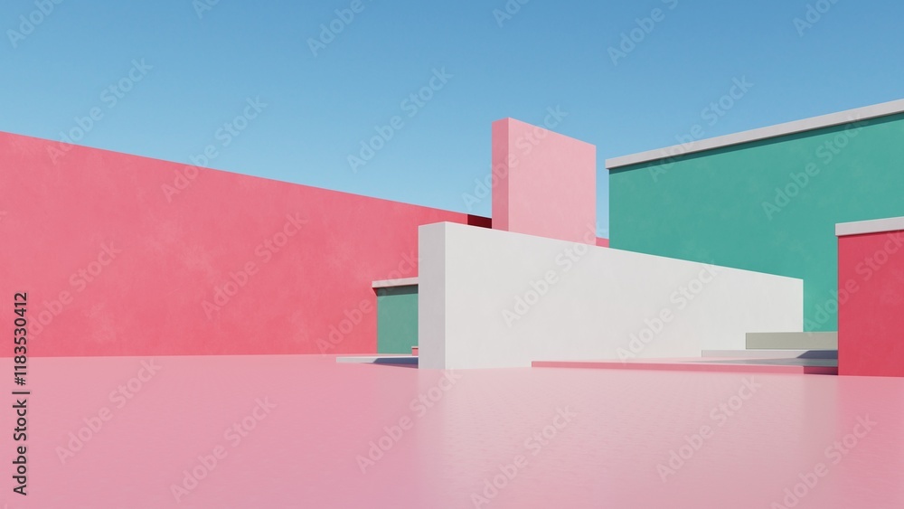 Aufkleber 3d illustration of abstract minimal architecture background, geometric architectural design, 3d rendering