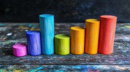 Colorful Chalk Cylinders Representing Growth and Progress