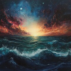 Naklejka premium sea space and solar sky