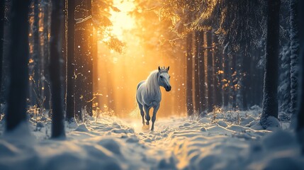 Majestic White Horse in a Winter Wonderland