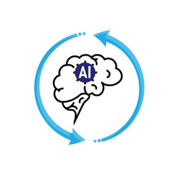 ai icon. brain and artificial intelligence with circle arrow. Brain design and chip in the middle. Education, technology. Mixed design style