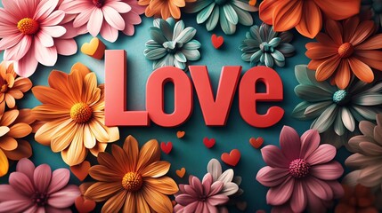 stunning floral Valentine's Day background with colorful 3D flowers, perfect for love-themed celebration designs