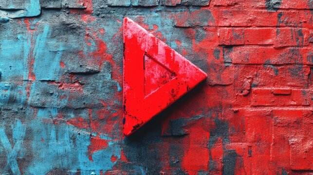 Abstract Red Triangle on Textured Wall - Powered by Adobe