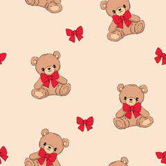Cute Teddy Bear pattern seamless, vector illustration Hand Drawn Cute print design