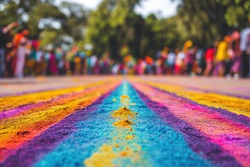 Fototapeta premium Vibrant colored powders create stunning path during joyful celeb
