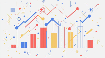 Abstract white background with Colorful charts and graphs with statistics to innovative analyze business potential and forecast future development of companies growth