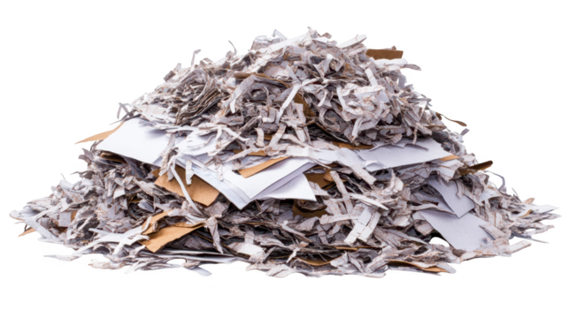 Closeup view of shredded paper strips creating an abstract texture on a dark background