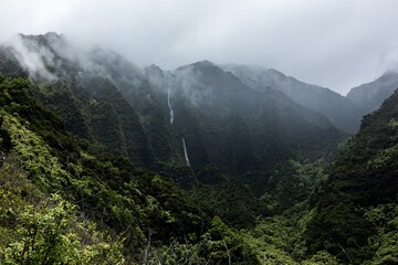 Mountain and Waterfall landscape of Na Pali Coast, Kauai