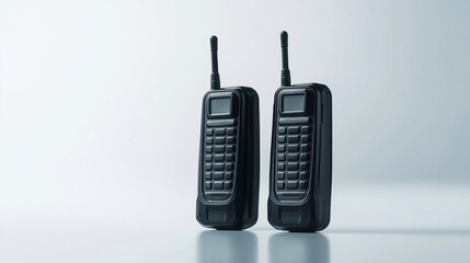 Two Retro Black Walkie Talkies on White Background