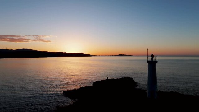 Faro baliza do Lago And Calm Sea At Dusk - aerial shot
