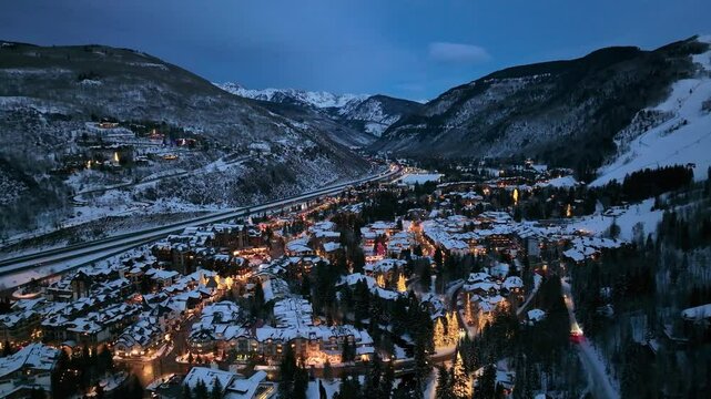 Winter evening over vail village