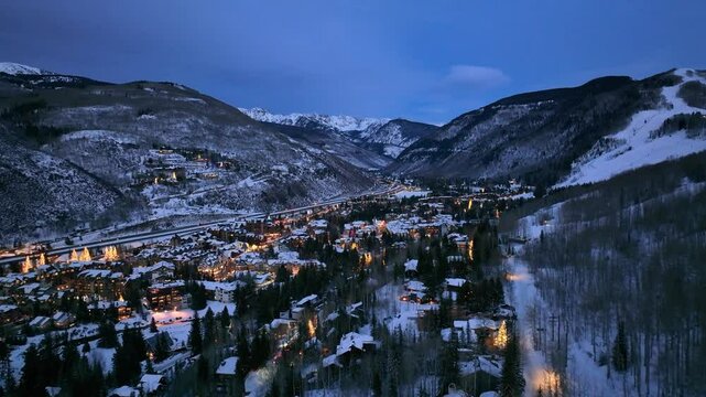 Winter evening over vail village
