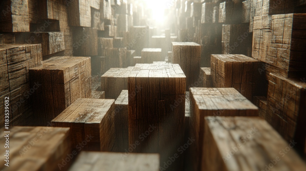 Poster abstract wooden block pattern, 3d rendered texture background