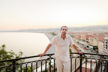 Man Posing at Scenic Sunset Viewpoint Over Nice, French Riviera