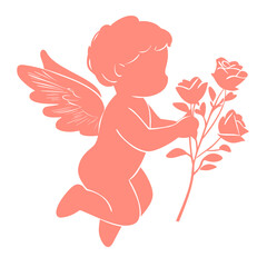 Cupid holding roses illustration romantic offering vector