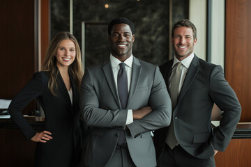 Confident team of diverse professionals in a modern office setting
