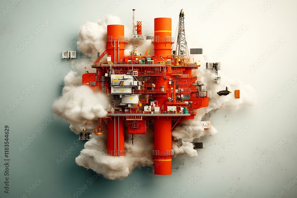 Poster hardworking offshore natural gas rig crew focused technicians and engineers tending to the intricate