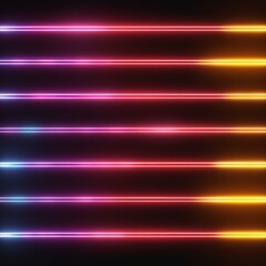 Horizontal vivid neon lights beams glowing on dark background