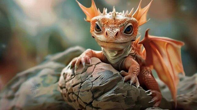 Baby dragon hatching from a mystical egg, symbolizing new beginnings, mythical creatures, fantasy magic, and enchanted realms of imagination