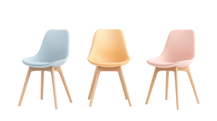 Three colorful chairs, a modern touch to interior design and vibrant decor