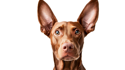 Playful brown dog portrait studio high-resolution image white background close-up animal photography