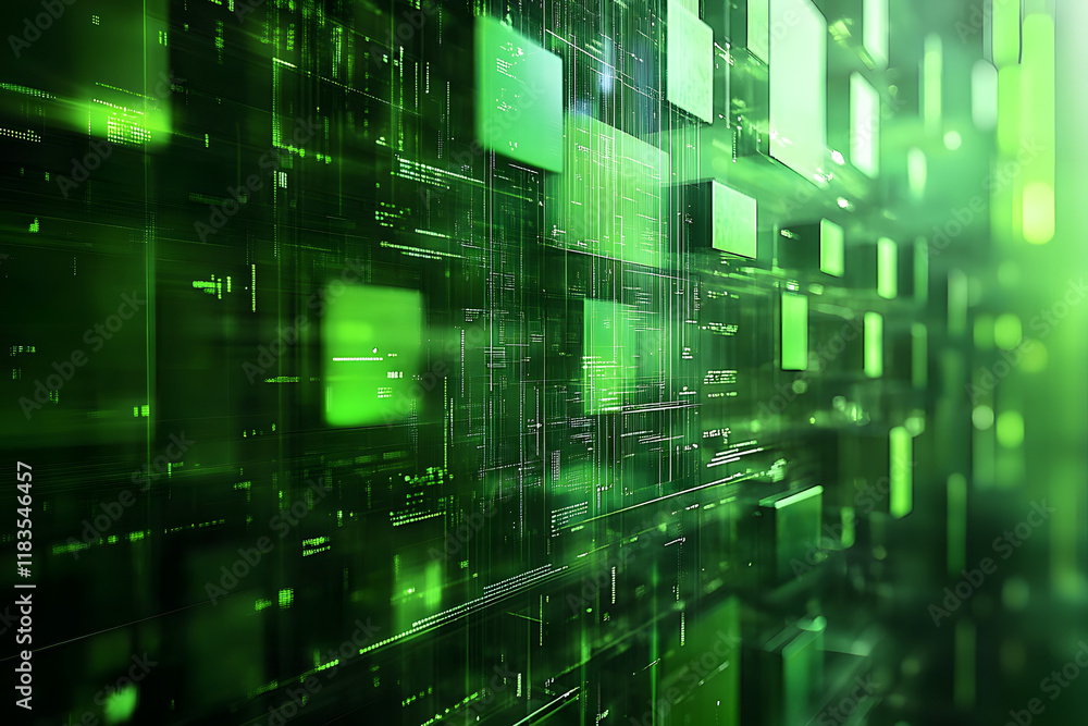 Poster abstract technology background for an exciting green presentation features dynamic geometric shapes 
