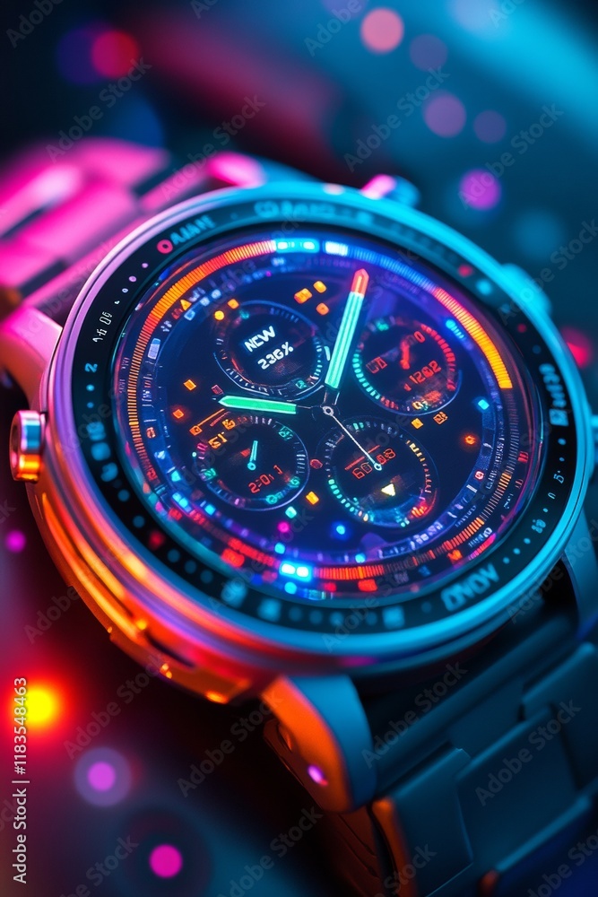 Poster futuristic smartwatch display with countdown on pastel background