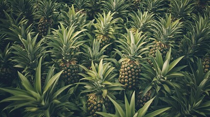 Lush Pineapple Plantation, Tropical Field, Growing Produce, Agricultural Scene, Food Production.
