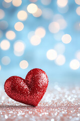 Fototapeta premium A red heart is sitting on a glittery surface