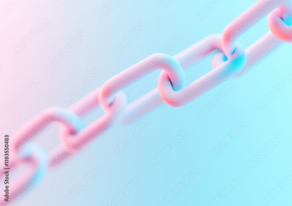 Poster Pastel Blockchain Concept Abstract Geometric Links in Dreamy Cyber Aesthetic