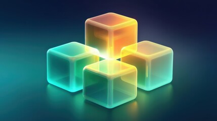 Obraz premium Illuminated blockchain concept in gold and teal on dark background