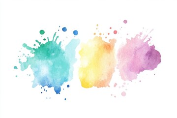 Vibrant watercolor splashes in blue, yellow, and pink, perfect for creative designs and artistic projects.