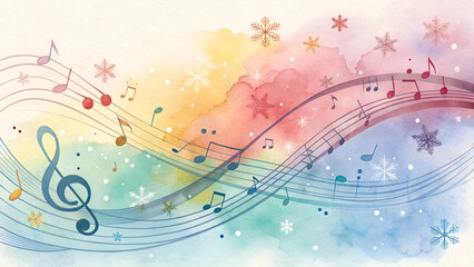 Watercolor joy background, pastel colors, representing song and laughter, with copy space
