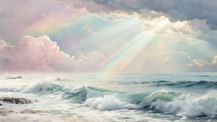 Watercolor Light and Shadow Background, Pastel Shades Creating a Mystic Aura, Theophany Illumination