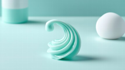 Bright flat lay of toothpaste with swirl on pastel blue background