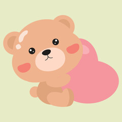Cute Cartoon Bear Holding a Heart
