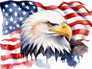 Bald Eagle with American Flag Background
