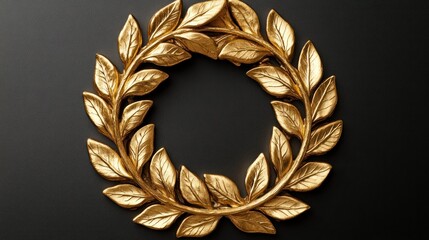 Gold laurel wreath on black background.