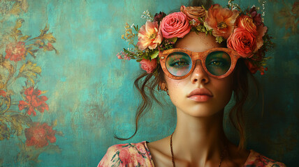 Vibrant portrait with high detail against a vintage backdrop 