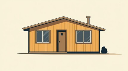 Plain vector illustration of a house in modern flat style, showing one door and two symmetrical windows.