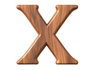 Rustic wooden letter x, a decorative alphabet character on white background for crafts and design