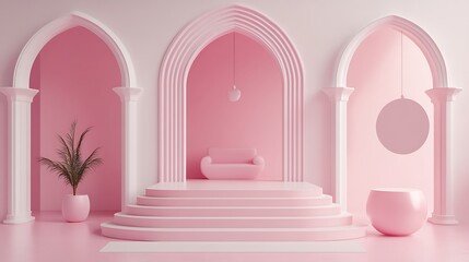 Pink Archway Interior Design Minimalist Room Setting