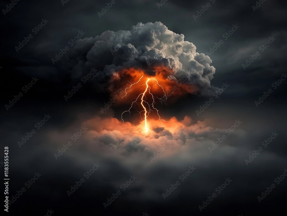 Poster electrifying natural spectacle of mesmerizing bolts of lightning branching across a roiling brooding