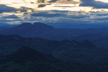 Vast mountain landscape at sunset