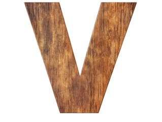 Rustic wooden letter v on a textured background, vintage typography and craft design