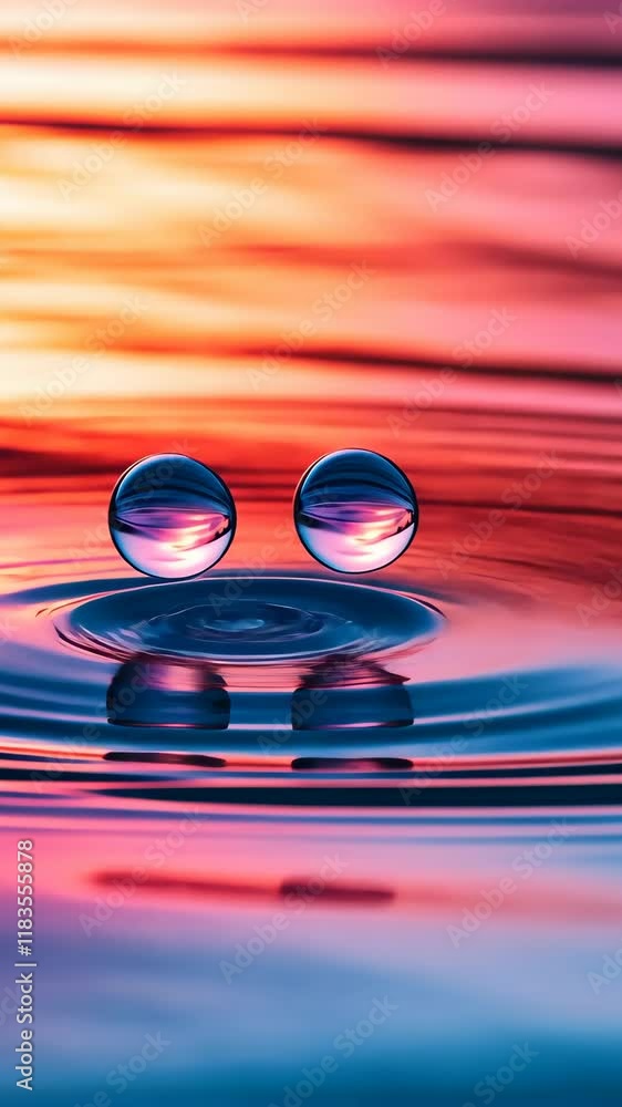 Aufkleber water droplets reflecting colorful sunset hues create a serene and captivating visual display on the