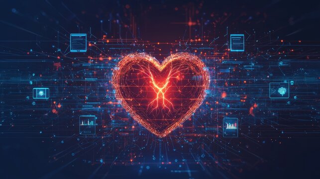 Radiant heart a symbol of connectivity and digital flow